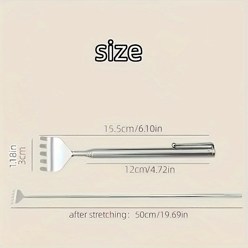 Adjustable 19.69-Inch Stainless Steel Back Itch Tool with Ergonomic Handle - Portable Massage Scratcher for Hard-to-Reach Areas, Posture Support & Muscle Tension, Sleek Metallic Finish, Telescopic Design