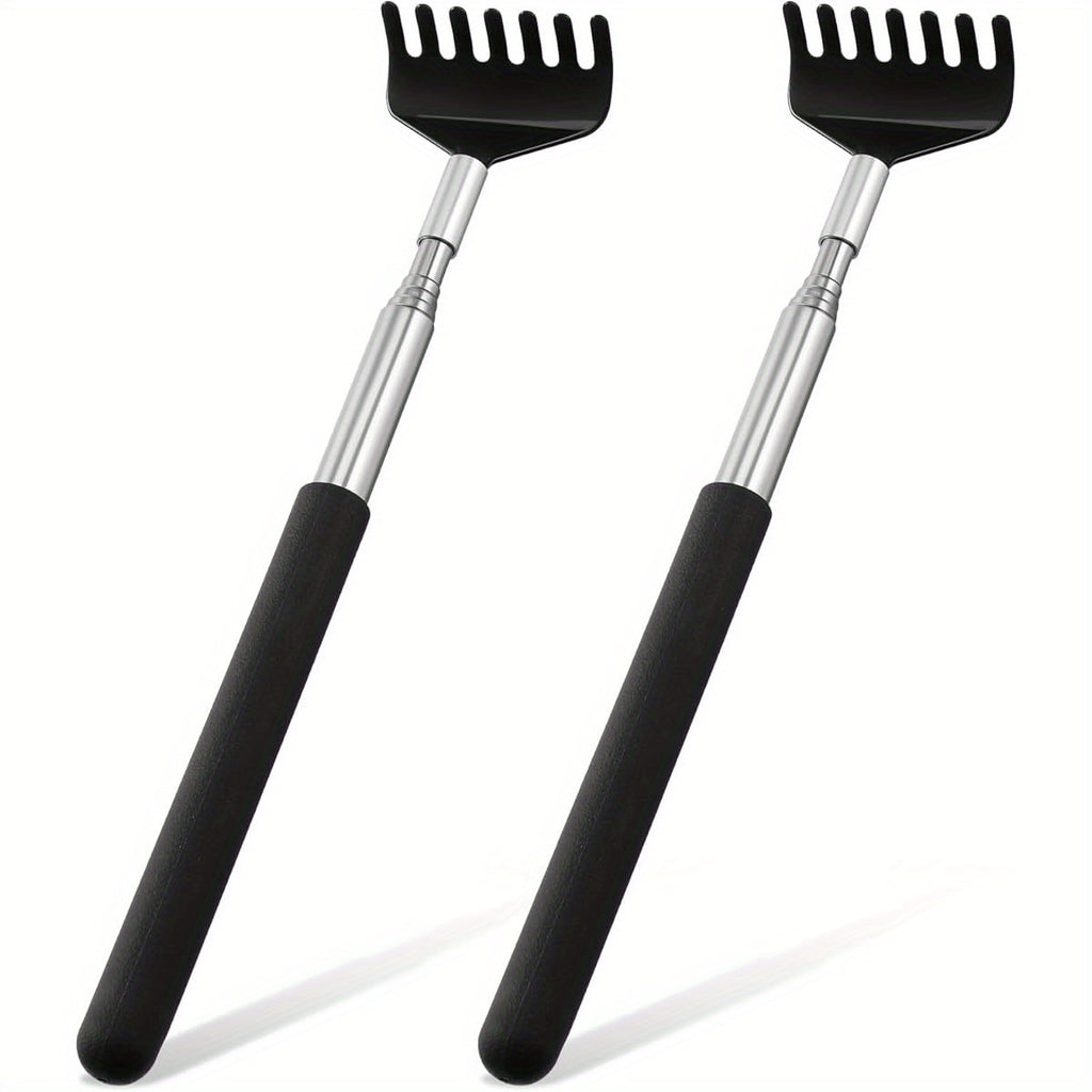 BOHUIZ 2 Pack Extendable Back Scratcher, Portable Metal Back Scratcher with Rubber Handles Back Scratchers Black Extendable Back Massager Tool Novelty Idea Gifts for Adults Men Women