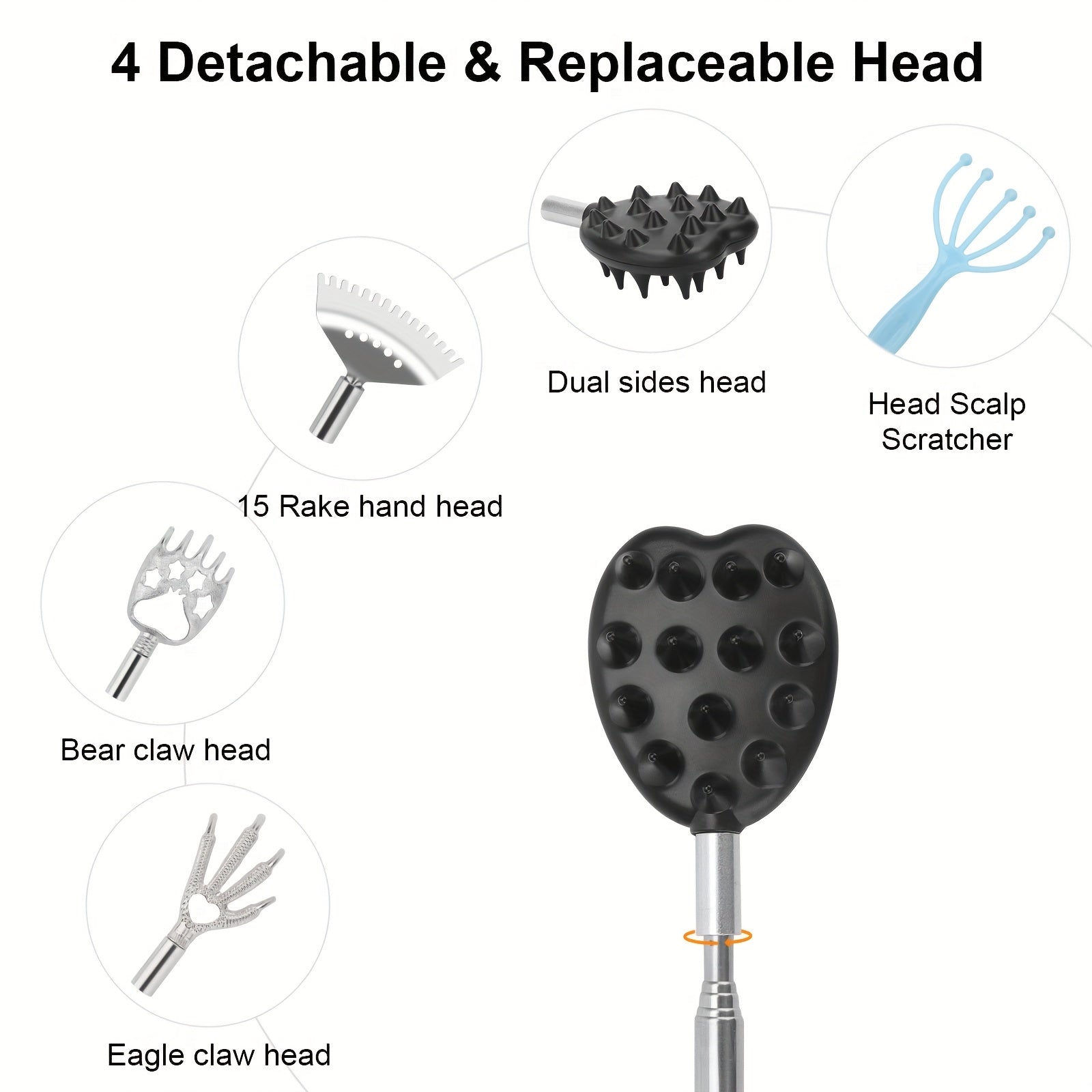 Back Scratcher Extendable Set, Handheld Head Massage, Adjustable & Retractable Design, Novelty Idea Gifts for Men & Women