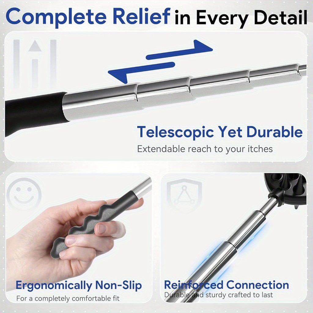 4pcs Versatile Back Scratcher, hers Day Dad Gifts for Men, Portable Telescoping Backscratcher Massager Tool with Different Heads and Rubber Handle, Cool Items Tools Ideas Gadgets for Men