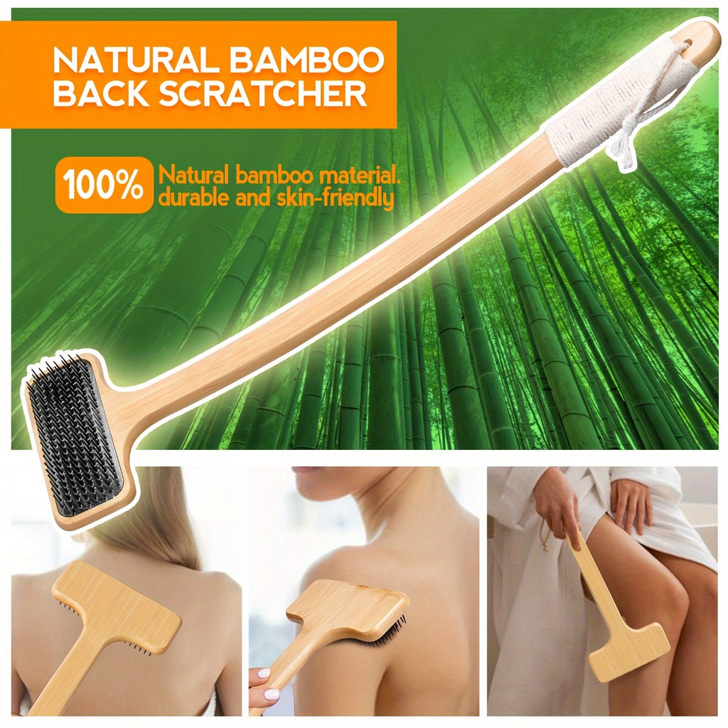 Premium Bamboo Back Scratcher with Wide Head, Oversized Body Scratcher for Daily Use, Long Handle And Micro-needle Soft Brush Head, Comfortable Massage, for Men And Women, Ideal Gift for The Elderly, Pregnant