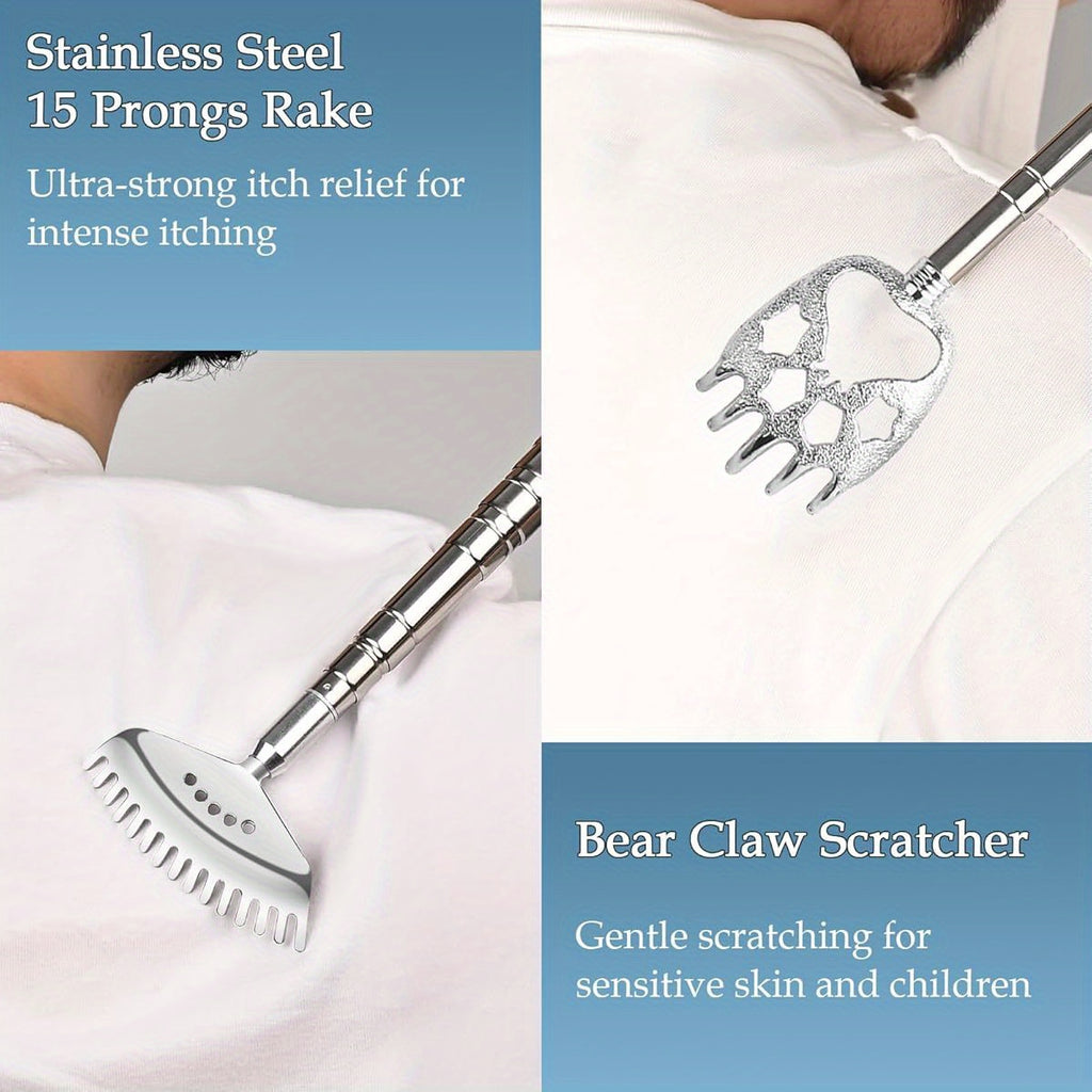 2-Pack Oversized Back Scratcher with Extendable Handle (30") - Heavy-Duty Back Massager Tool with Bear Claw & 15-Teeth Rake, Long Reach Back Scratcher for Adults, Seniors, Couples - Ideal Christmas, Birthday, Housewarming Gift - Stocking Stuffers for Men