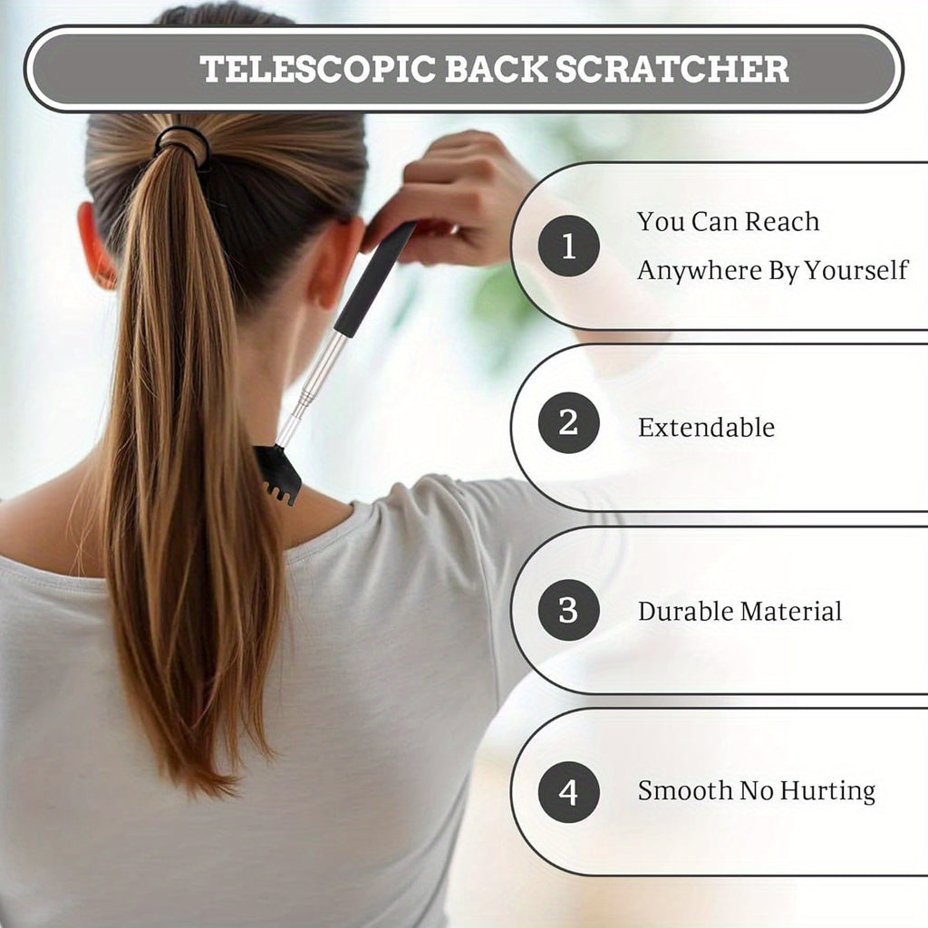 BOHUIZ 2 Pack Extendable Back Scratcher, Portable Metal Back Scratcher with Rubber Handles Back Scratchers Black Extendable Back Massager Tool Novelty Idea Gifts for Adults Men Women