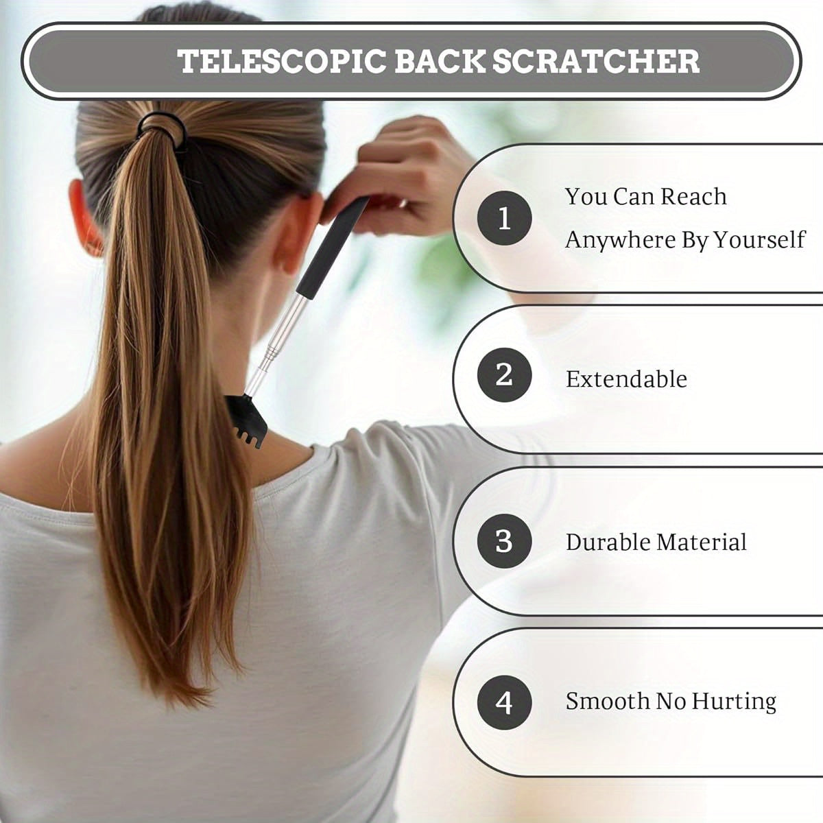 BOHUIZ 2 Pack Extendable Back Scratcher, Portable Metal Back Scratcher with Rubber Handles Back Scratchers Black Extendable Back Massager Tool Novelty Idea Gifts for Adults Men Women