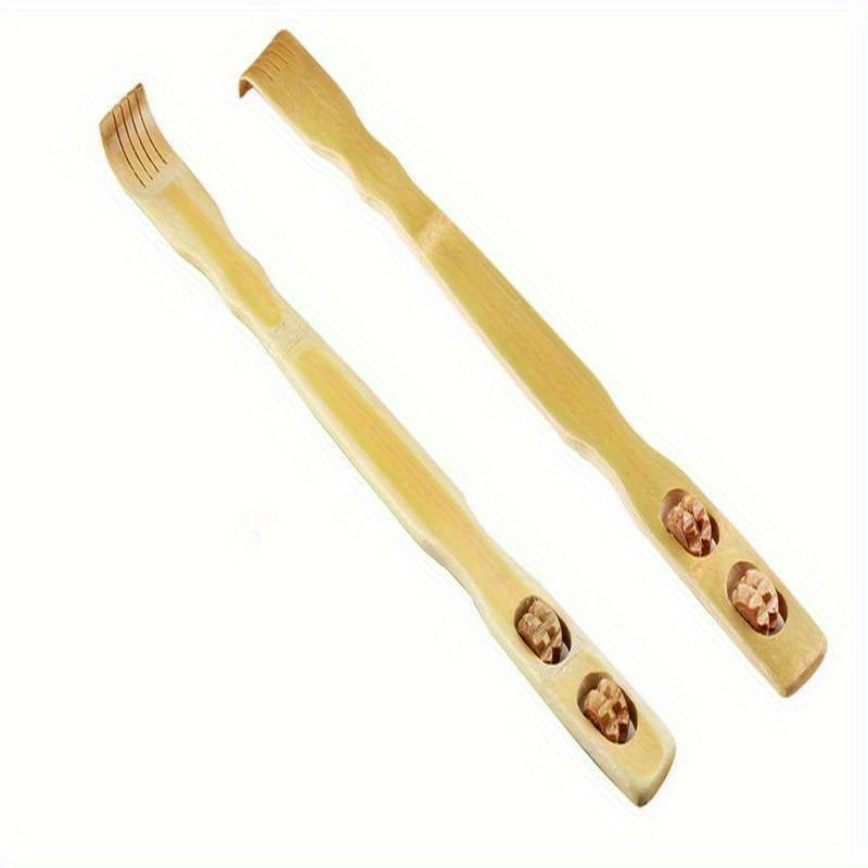 18 Inch Natural Bamboo Massager & Back Scratcher - Ergonomic Handle for Muscle, Light Beige Exfoliation & Stress, Durable Wooden Body Roller for Full-Body Use, Muscle Massager, Ergonomic Design, Smooth Finish