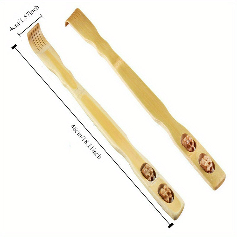 18 Inch Natural Bamboo Massager & Back Scratcher - Ergonomic Handle for Muscle, Light Beige Exfoliation & Stress, Durable Wooden Body Roller for Full-Body Use, Muscle Massager, Ergonomic Design, Smooth Finish