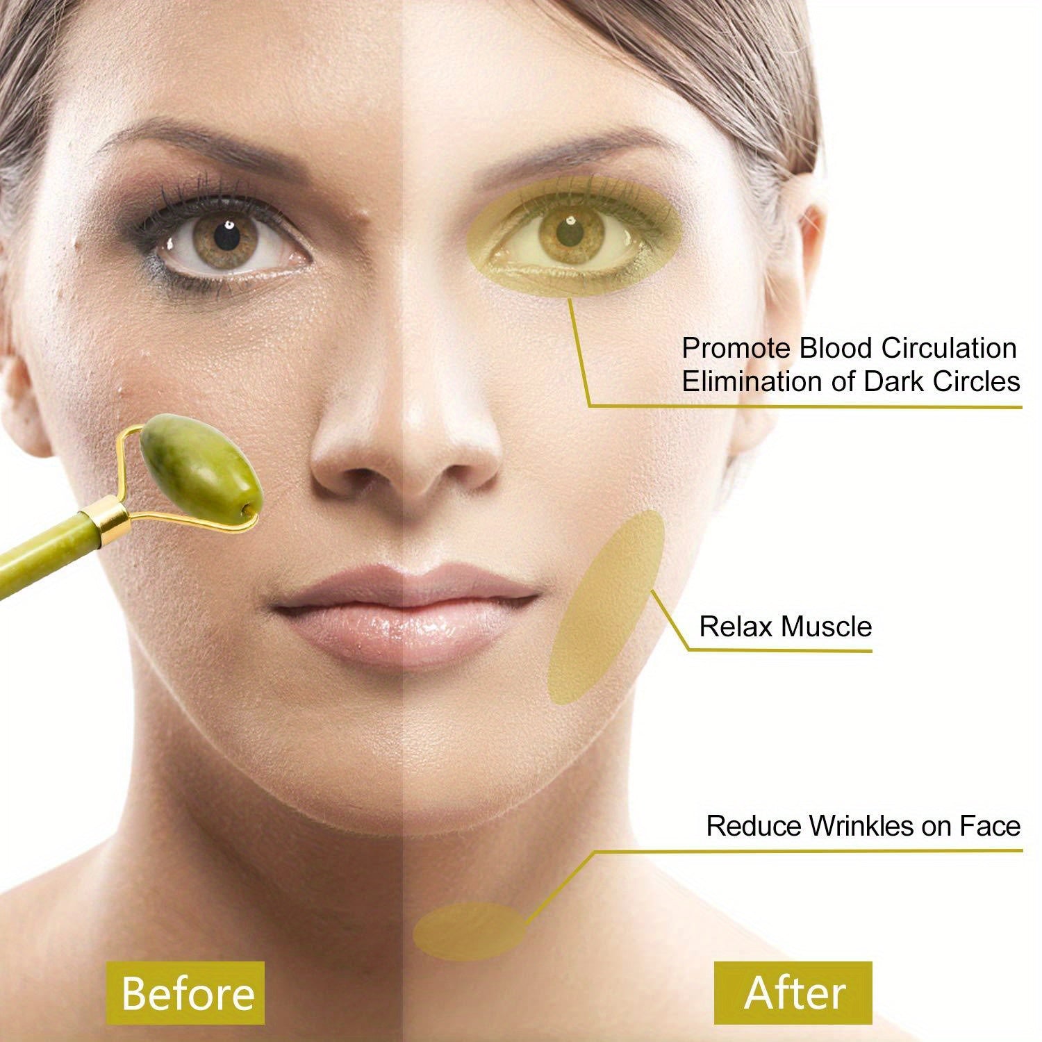 2pcs Natural Jade Stone Scraper, Massager Set, Guasha Scraping Massage Tool Jade Stone Guasha Board, Used for Face, Neck, Arms, Shoulders, Legs Body Care/Boost Radiance of Complexion for Valentine'S Day, Birthday, Christmas Gift