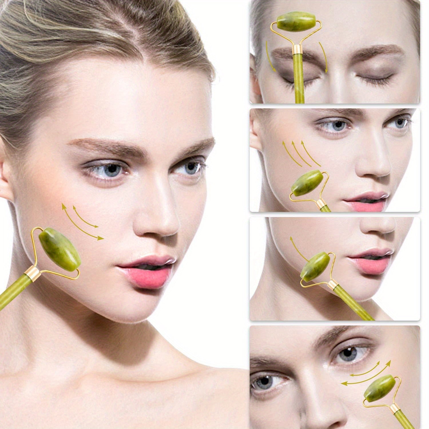 2pcs Natural Jade Stone Scraper, Massager Set, Guasha Scraping Massage Tool Jade Stone Guasha Board, Used for Face, Neck, Arms, Shoulders, Legs Body Care/Boost Radiance of Complexion for Valentine'S Day, Birthday, Christmas Gift