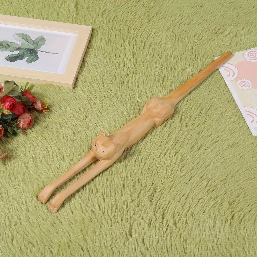 Handcrafted Wooden Cat Back Scratcher - 3D Cat-Shaped Anti-Itch Massager, Plastic-Free Natural Wood Back & Shoulder Massager for Home Office Use, Stress & Muscle Tension, Back Massager, Playful Design, Smooth Finish