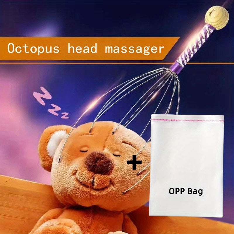 1pc Handheld Scalp Massager + 1pc OPP Bag - Metal Hair Stimulation Tool for Deep Relaxation, Stress & Improved Circulation, Ergonomic Design for Neck, Shoulder, and Hand Massages, Neck And Shoulder Massager, Ergonomic Massager, Metallic Finish