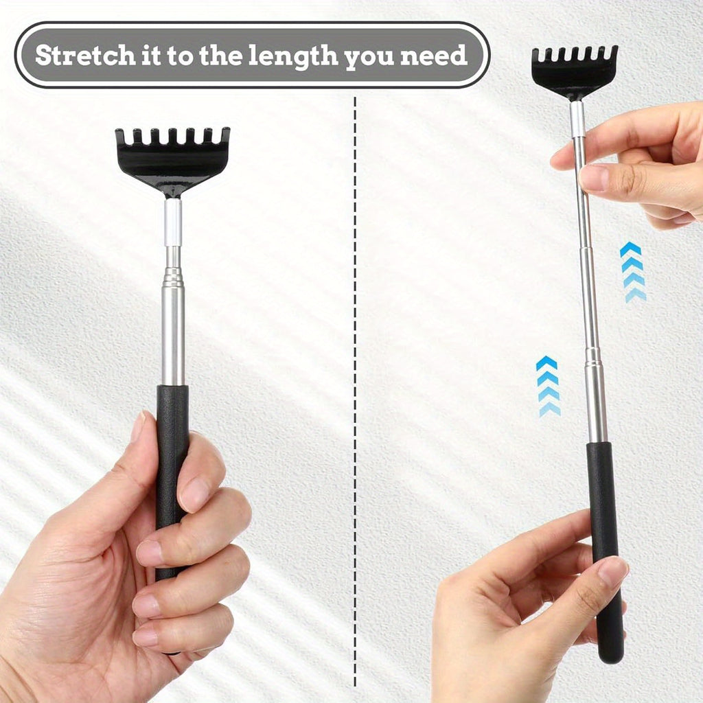 BOHUIZ 2 Pack Extendable Back Scratcher, Portable Metal Back Scratcher with Rubber Handles Back Scratchers Black Extendable Back Massager Tool Novelty Idea Gifts for Adults Men Women