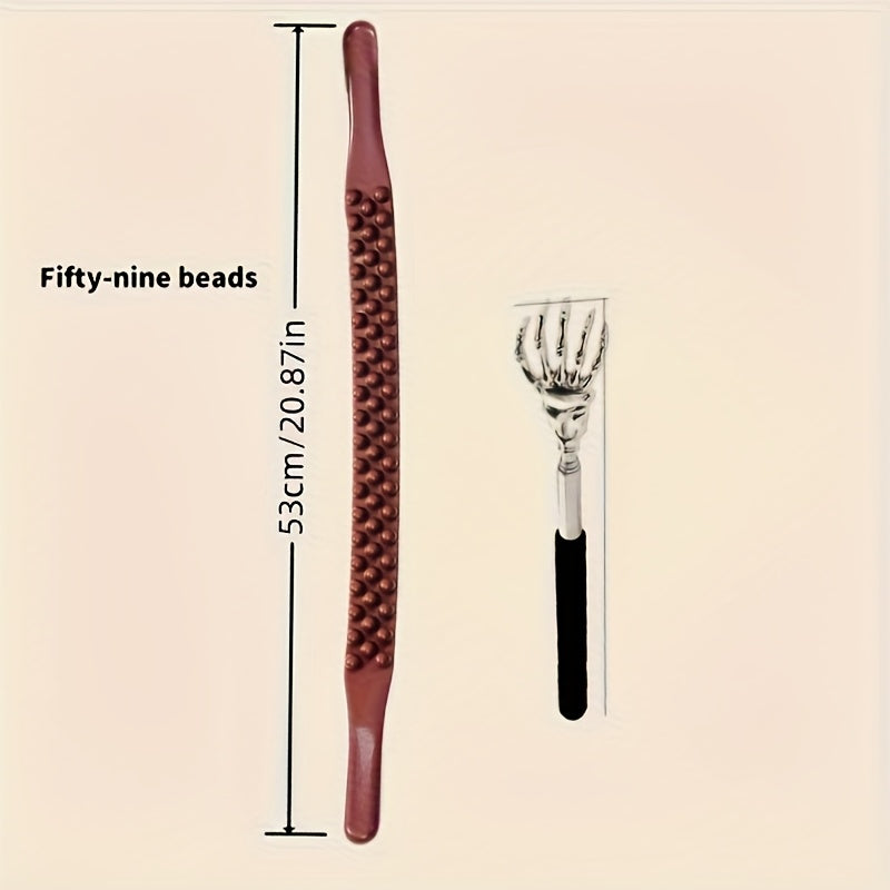 2pcs Black Retractable Itch Scratcher with 59 Beads, 65 Beads Triple Row Massager, Gua Sha Board Stick, Massage Tool for Muscle Relaxation and Improved Circulation, Ergonomic Design for Back, Neck, Shoulder, and Legs, Muscle Massager, Ergonomic Massager,