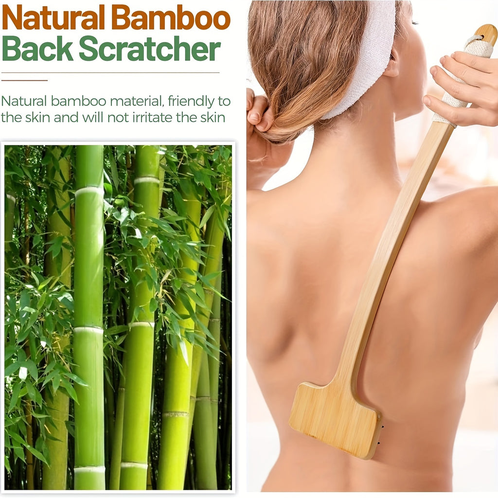 22'' Bamboo Back Scratcher With Extended Long Handle, Dual-Function Back Massager & Body Scratcher - Gentle Relief For Adults, Pregnancy, & Elderly, Skin-Friendly Design