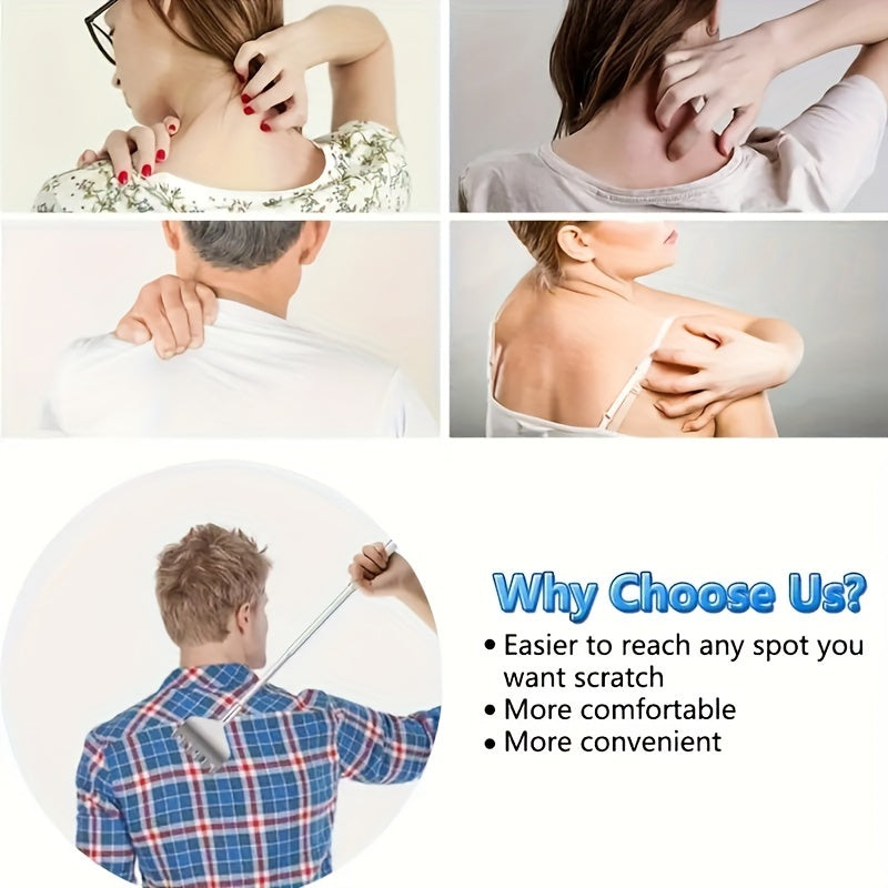 1pc Stainless Steel Telescopic Back Scratcher & Tickle Massager - Portable Ergonomic Design with Adjustable Rod, Durable & Easy-Clean for Back, Leg Tenderness, Muscle Relaxation - Ideal for Home, Office, Travel, Office Relaxation Tool, Sleek Metallic