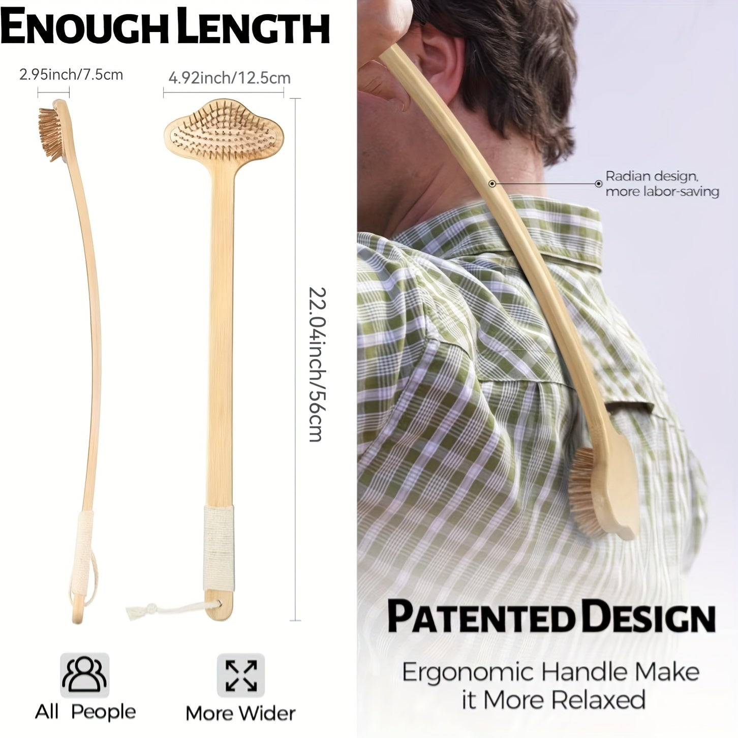 Premium Bamboo Back Scratcher for Adults - 22.04" Extra-Long Curved Handle with Wider Head & Larger Scratching Surface, Non-Slip Twine Wrap & Hanging Lanyard - Natural Wood Itch, Ideal Christmas Gift for Women & Men, Personal Care Tool | Ergonomic Design