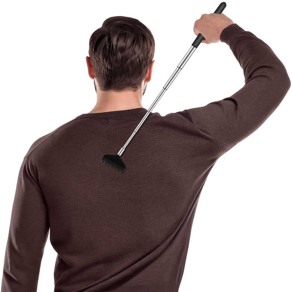 2pcs Retractable Back Scraper - Portable Metal Back Scraper & Hand Massager with Soft Rubber Handle, Ergonomic Design for Thanksgiving, Birthday, Christmas Gifts, Includes Handbag, Back Scratcher for Back, Gift Item, Sleek Metallic Finish, Durable