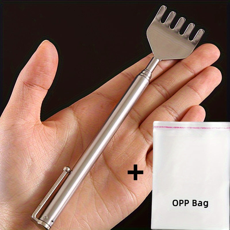 1pc Stainless Steel Telescopic Back Scratcher & Tickle Massager - Portable Ergonomic Design with Adjustable Rod, Durable & Easy-Clean for Back, Leg Tenderness, Muscle Relaxation - Ideal for Home, Office, Travel, Office Relaxation Tool, Sleek Metallic