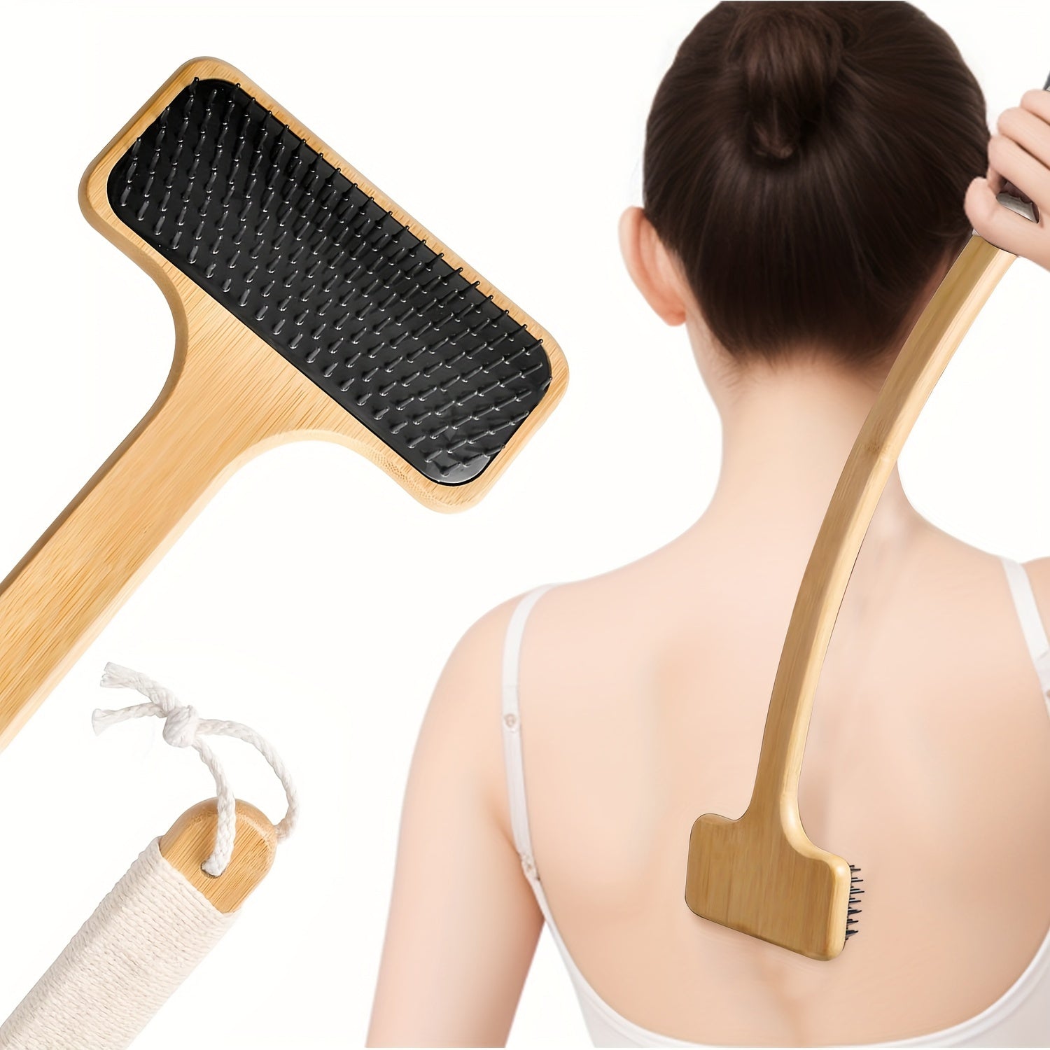Premium Bamboo Back Scratcher with Wide Head, Oversized Body Scratcher for Daily Use, Long Handle And Micro-needle Soft Brush Head, Comfortable Massage, for Men And Women, Ideal Gift for The Elderly, Pregnant