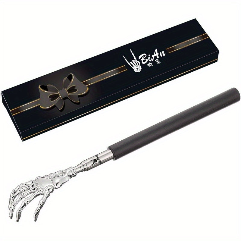 1 - Portable Extendable Skeleton Hand Back Scratcher, a Humorous Ghost Hand Massager, Perfect As a Stocking Stuffer for Men, Dads, Women, And Adults in Black., Suitable for Halloween & Christmas. No Artificial fragrances, Step Back Stretcher Gift