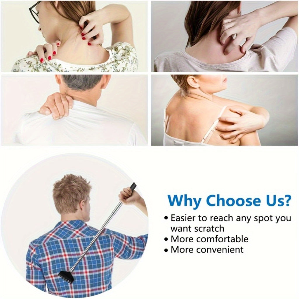 2pcs Retractable Back Scraper - Portable Metal Back Scraper & Hand Massager with Soft Rubber Handle, Ergonomic Design for Thanksgiving, Birthday, Christmas Gifts, Includes Handbag, Back Scratcher for Back, Gift Item, Sleek Metallic Finish, Durable