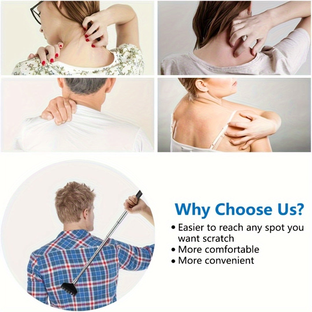 2pcs Retractable Back Scraper - Portable Metal Back Scraper & Hand Massager with Soft Rubber Handle, Ergonomic Design for Thanksgiving, Birthday, Christmas Gifts, Includes Handbag, Back Scratcher for Back, Gift Item, Sleek Metallic Finish, Durable