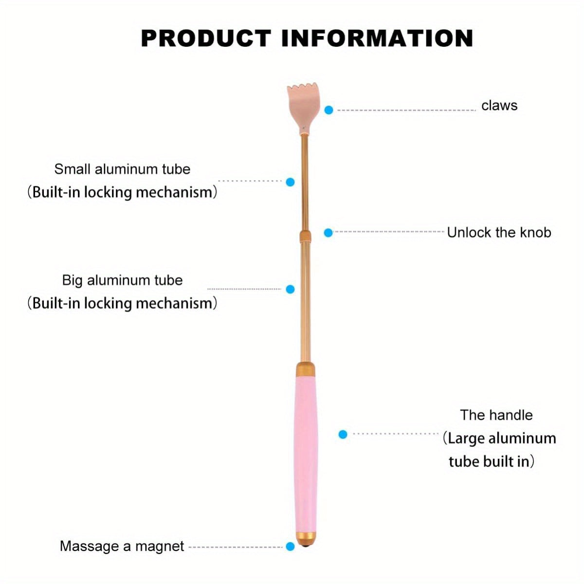 Extendable Back Scratcher - Portable Telescopic Non-Slip Grip Backslap Massage Tool with Ergonomic Handle, Durable Metal Construction for Home, Office & Travel Use, Back Massager, Sleek Design, Sturdy Metal Parts