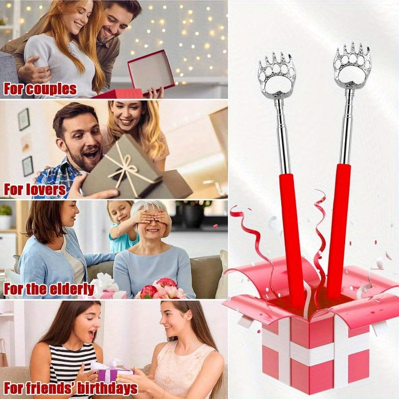 12pcs Extendable Bear Claw Back Scratcher - Portable Massager with Rubber Handles, Red & Black Design, Ideal for Adults, Bulk Stocking Stuffers, Bingo Game Prizes, and Relaxation, Back Scratcher for Adults, Playful Design, Durable Construction