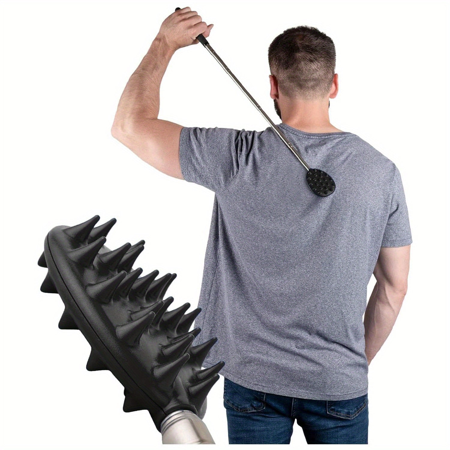 Retractable Cactus Back Scratch Stick with 1/4 & 1/2 Spikes - Durable PVC Material, 24" Long Handle for Easy Access, 3 Colors (Black, Red, Blue) - Ergonomic Design for Men & Women, Back & Neck, Back Scratcher, Ergonomic Design, Sturdy Construction