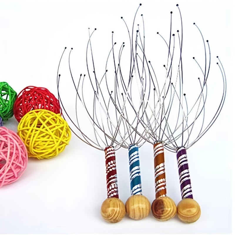 1pc Handheld Scalp Massager + 1pc OPP Bag - Metal Hair Stimulation Tool for Deep Relaxation, Stress & Improved Circulation, Ergonomic Design for Neck, Shoulder, and Hand Massages, Neck And Shoulder Massager, Ergonomic Massager, Metallic Finish