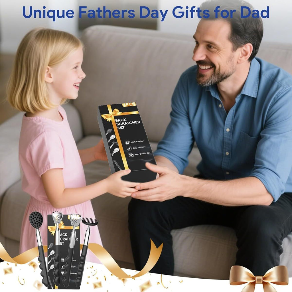 4pcs Versatile Back Scratcher, hers Day Dad Gifts for Men, Portable Telescoping Backscratcher Massager Tool with Different Heads and Rubber Handle, Cool Items Tools Ideas Gadgets for Men
