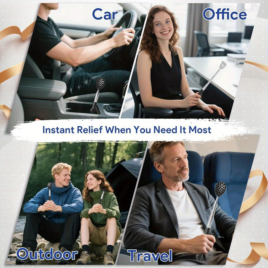 4pcs Versatile Back Scratcher, hers Day Dad Gifts for Men, Portable Telescoping Backscratcher Massager Tool with Different Heads and Rubber Handle, Cool Items Tools Ideas Gadgets for Men