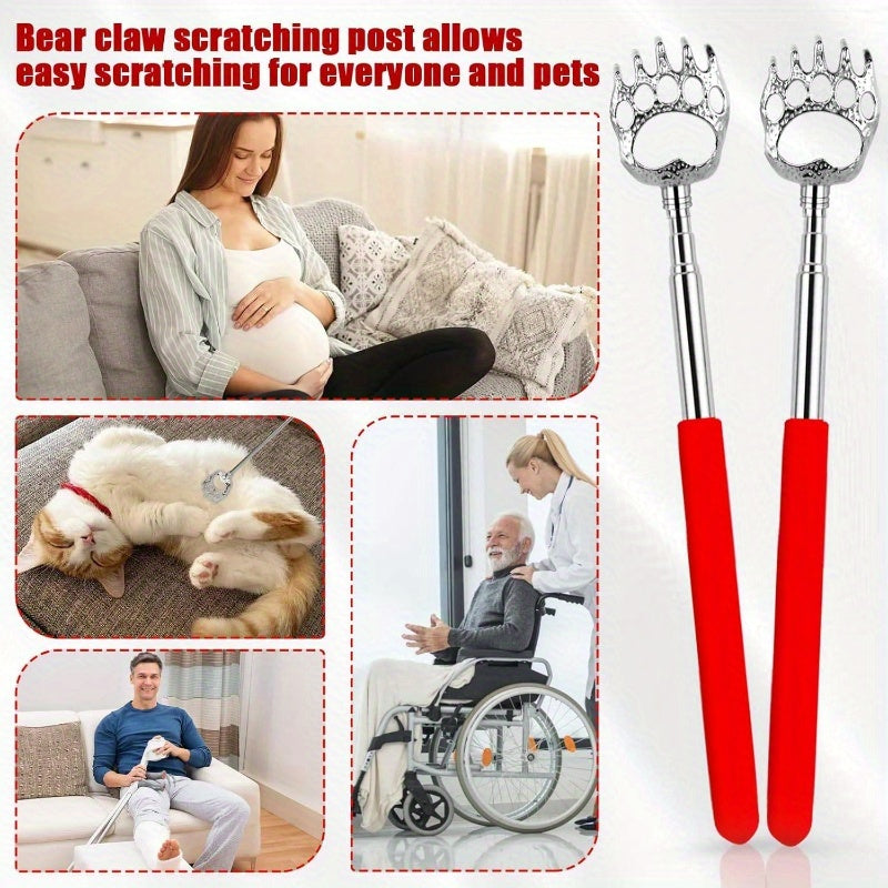 12pcs Extendable Bear Claw Back Scratcher - Portable Massager with Rubber Handles, Red & Black Design, Ideal for Adults, Bulk Stocking Stuffers, Bingo Game Prizes, and Relaxation, Back Scratcher for Adults, Playful Design, Durable Construction