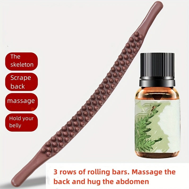 Full Body Massage Essential Oil Back Scraper with Brown Beads, 65 Bead Midline Roller for Neck, Lower Back, and Abdomen, Limb th Stick Massage Supplies, Professional Manual Meridian Tool for Whole Body Relaxation