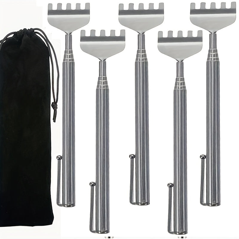 Set of 6 Stainless Steel Back Scratchers with Extendable Features - Sturdy, Adjustable Manual Massagers Designed for Easy Access - Perfect for Elderly Assistance And Personal Use.