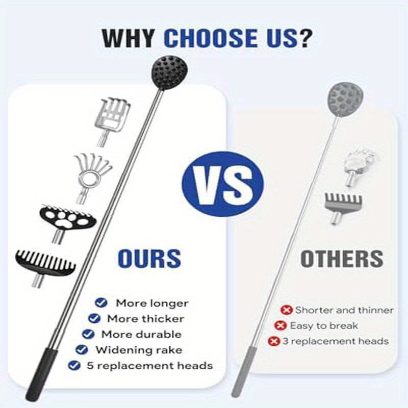 Telescoping back scratcher with 5 detachable heads. for Fathers Day, from wife/daughter/son. Mens gift. Husband's extendable back massager tool in a box.