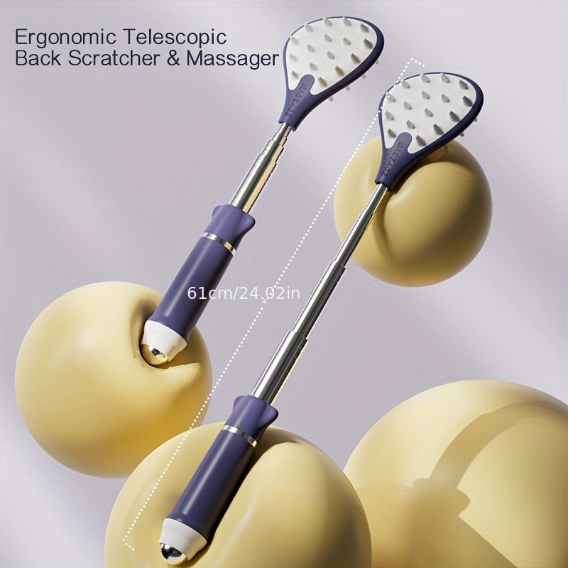 1pc Manual Back Scratcher, Retractable Handle, 360° Massage Roller, Deep Tissue Soothing, Stainless Steel Telescopic Rod, Portable Manual Back Massager for Home Use, Massagers for Neck And Back