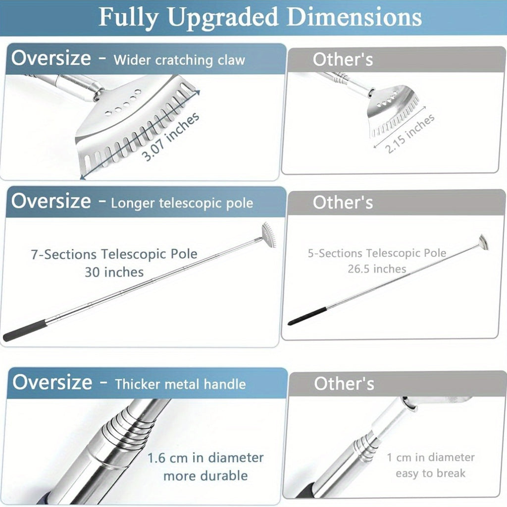 2-Pack Oversized Back Scratcher with Extendable Handle (30") - Heavy-Duty Back Massager Tool with Bear Claw & 15-Teeth Rake, Long Reach Back Scratcher for Adults, Seniors, Couples - Ideal Christmas, Birthday, Housewarming Gift - Stocking Stuffers for Men
