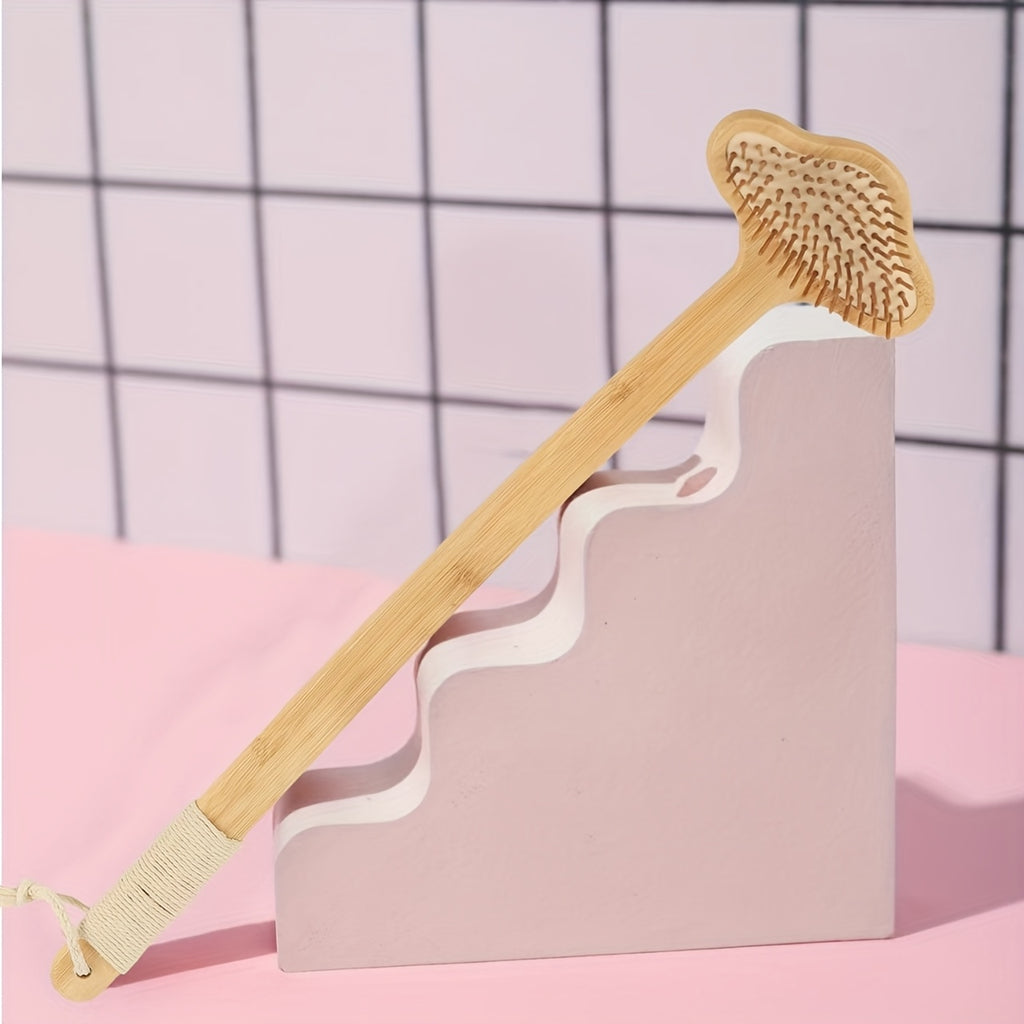 22'' Extra-Long Bamboo Back Scratcher & Massager - 2-in-1 Ergonomic Handle, Gentle Light Beige-Friendly for Adults, Pregnant Women & Elderly - Durable Natural Body Care Tool, Back Massager