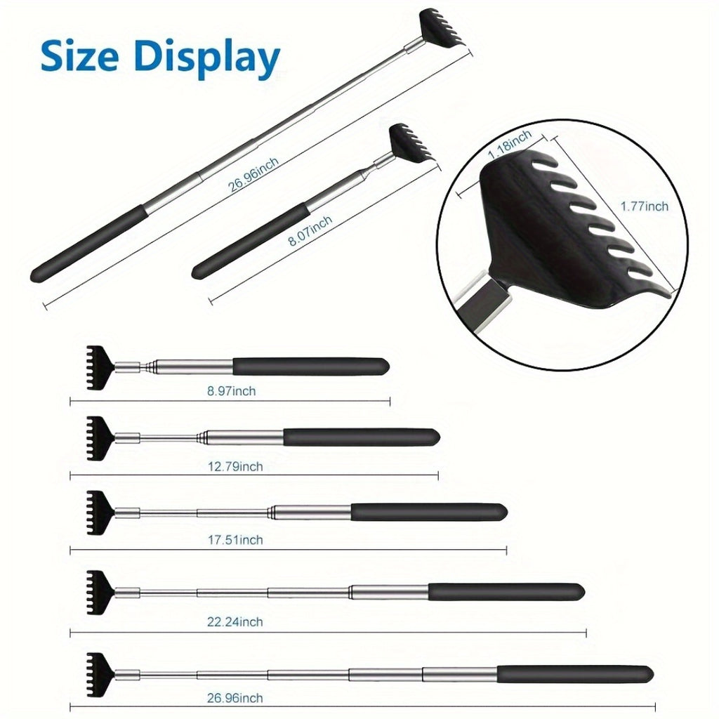 2pcs Retractable Back Scraper - Portable Metal Back Scraper & Hand Massager with Soft Rubber Handle, Ergonomic Design for Thanksgiving, Birthday, Christmas Gifts, Includes Handbag, Back Scratcher for Back, Gift Item, Sleek Metallic Finish, Durable