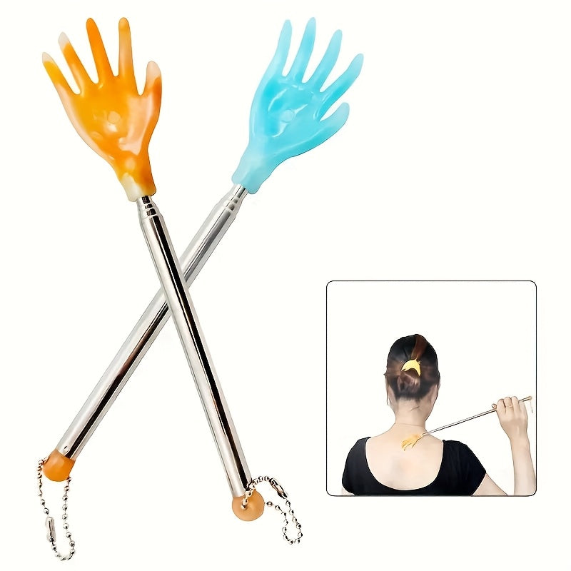 Portable, multi-functional back scratcher and massager - with pocket clip, extendable up to 14.17 inches, dual color orange and blue, suitable for home use, back massage