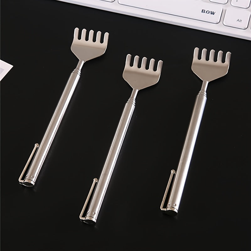 1pc Stainless Steel Telescopic Back Scratcher & Tickle Massager - Portable Ergonomic Design with Adjustable Rod, Durable & Easy-Clean for Back, Leg Tenderness, Muscle Relaxation - Ideal for Home, Office, Travel, Office Relaxation Tool, Sleek Metallic