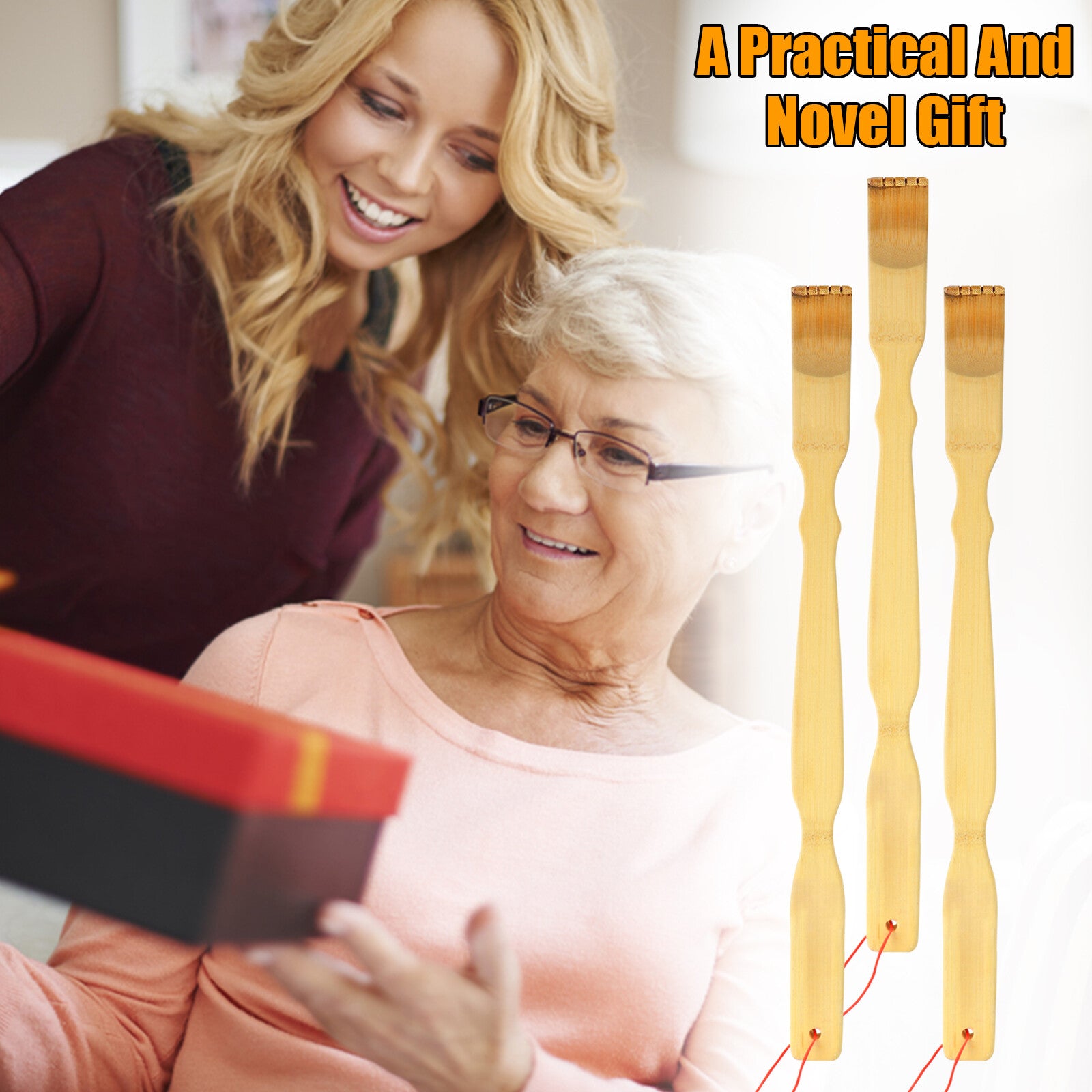 3PCS Natural Bamboo Wooden Back Scratcher Set – Handheld Tickling Rake for Itch Relief, Relaxation & Massage Tools, Durable Back Scraping Stick, Long Handle Body Massager for Men Women Seniors, Portable Pocket Size Travel Itch Relief Tool for Home Office