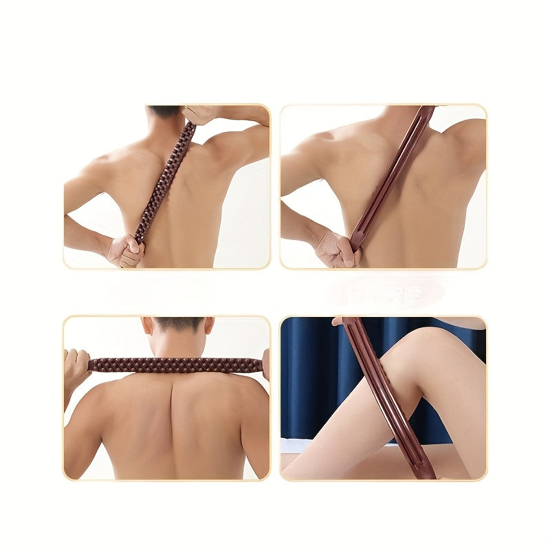 Full Body Massage Essential Oil Back Scraper with Brown Beads, 65 Bead Midline Roller for Neck, Lower Back, and Abdomen, Limb th Stick Massage Supplies, Professional Manual Meridian Tool for Whole Body Relaxation
