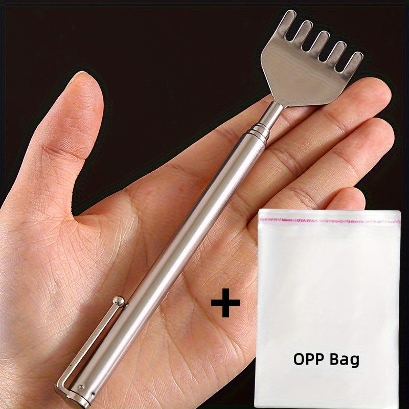 1pc Stainless Steel Telescopic Back Scratcher & Tickle Massager - Portable Ergonomic Design with Adjustable Rod, Durable & Easy-Clean for Back, Leg Tenderness, Muscle Relaxation - Ideal for Home, Office, Travel, Office Relaxation Tool, Sleek Metallic