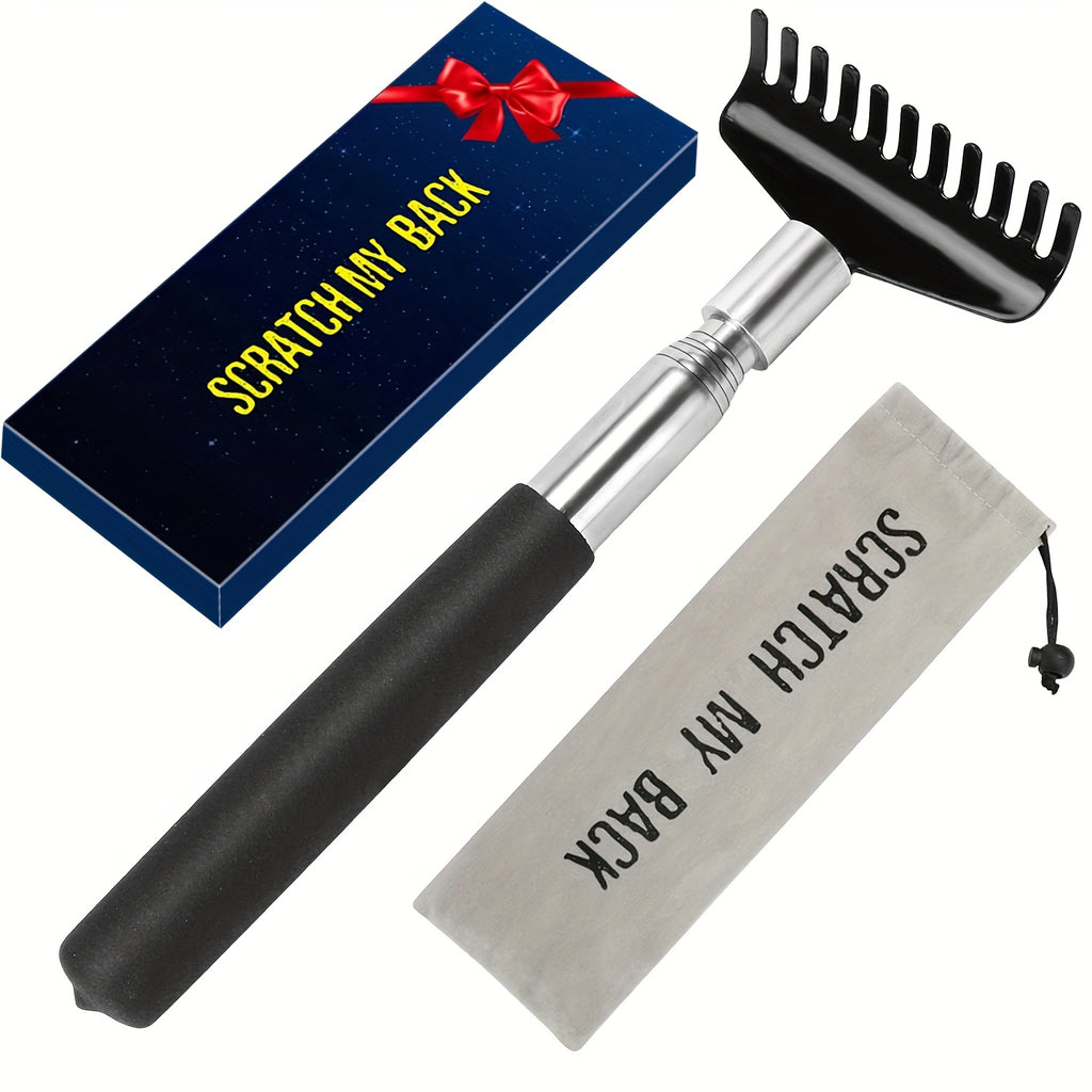 Oversized Portable Extendable Back Scratcher, Stainless Steel Telescoping, Compact Telescoping, Manual Back Scratcher, Muscle With Gift Bag