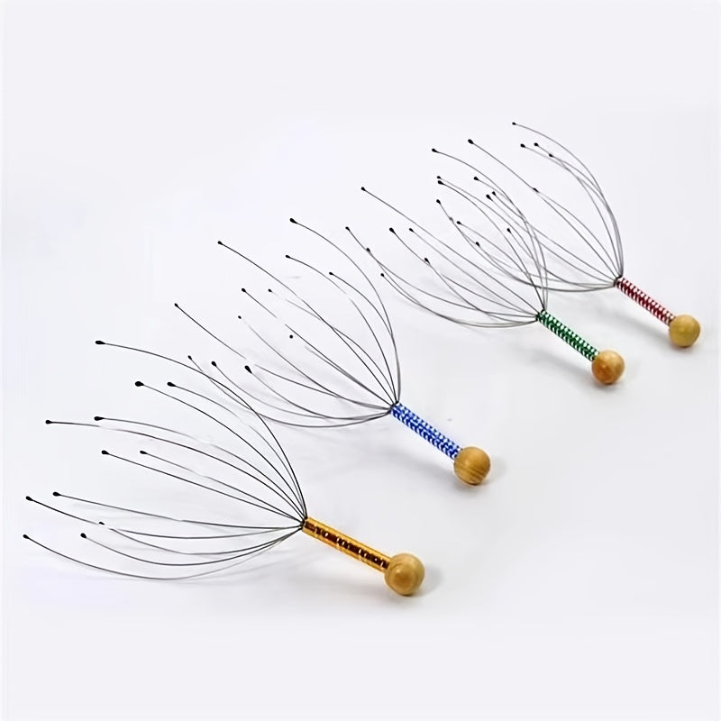 1pc Handheld Scalp Massager + 1pc OPP Bag - Metal Hair Stimulation Tool for Deep Relaxation, Stress & Improved Circulation, Ergonomic Design for Neck, Shoulder, and Hand Massages, Neck And Shoulder Massager, Ergonomic Massager, Metallic Finish