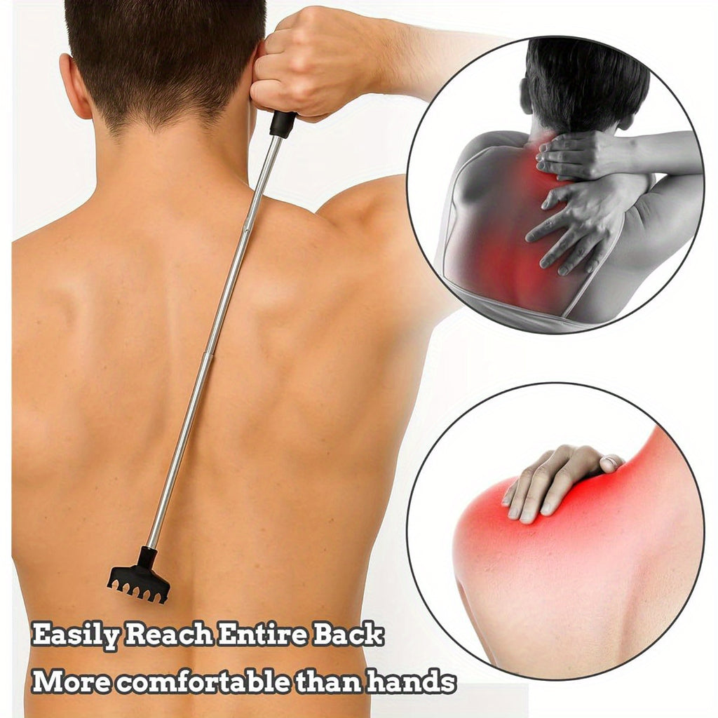 BOHUIZ 2 Pack Extendable Back Scratcher, Portable Metal Back Scratcher with Rubber Handles Back Scratchers Black Extendable Back Massager Tool Novelty Idea Gifts for Adults Men Women