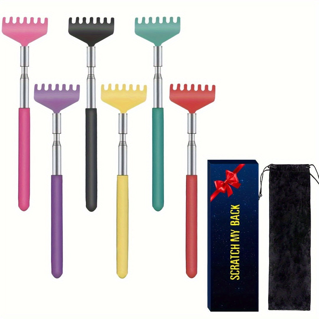 2pcs Retractable Back Scraper - Portable Metal Back Scraper & Hand Massager with Soft Rubber Handle, Ergonomic Design for Thanksgiving, Birthday, Christmas Gifts, Includes Handbag, Back Scratcher for Back, Gift Item, Sleek Metallic Finish, Durable
