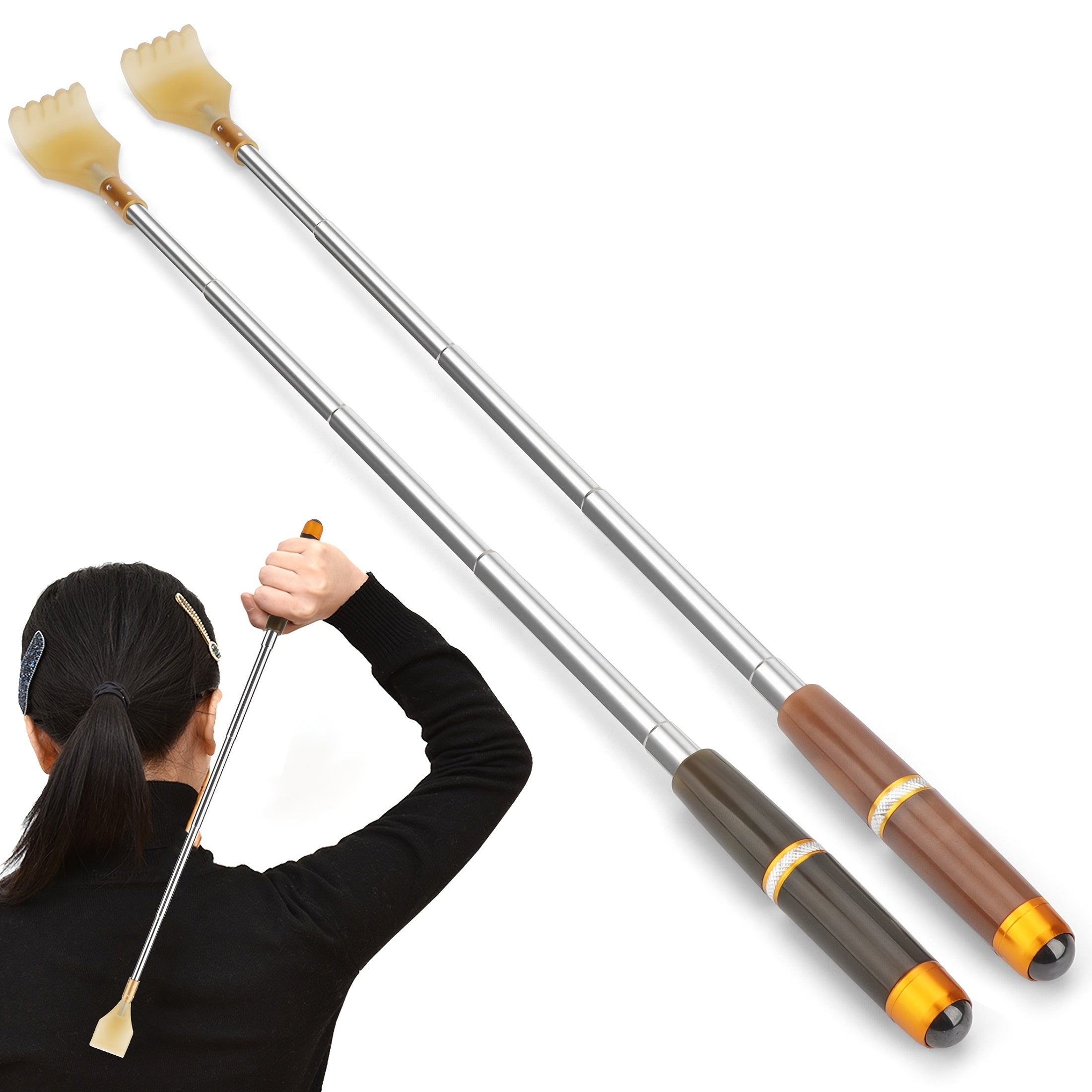 2pcs Telescopic Back Scratcher, Extendable Stainless Steel Back Scratcher, Portable Handheld Massager, Gift for Men & Women