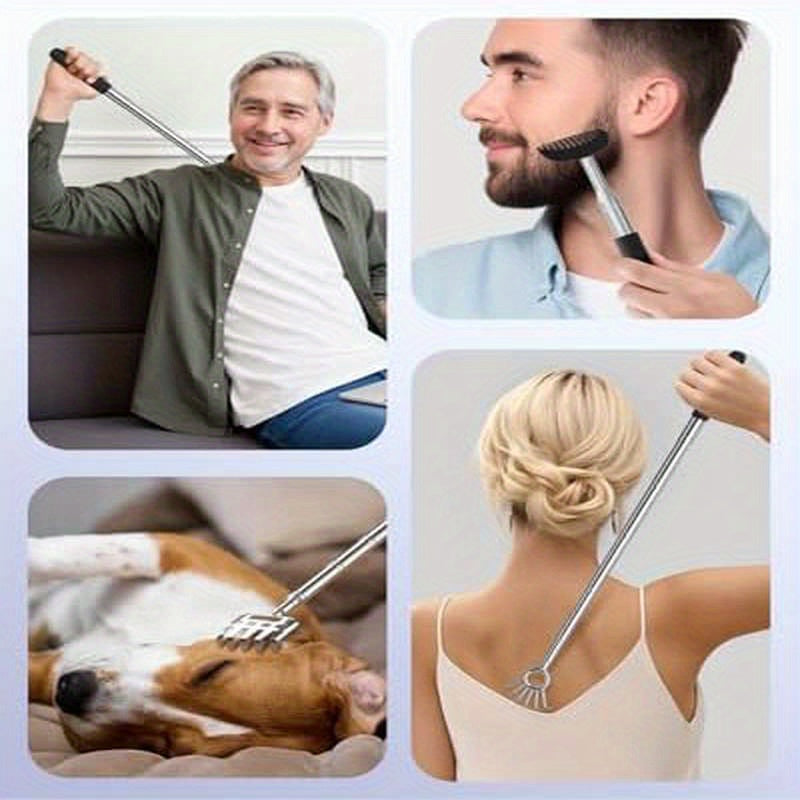 Telescoping back scratcher with 5 detachable heads. for Fathers Day, from wife/daughter/son. Mens gift. Husband's extendable back massager tool in a box.